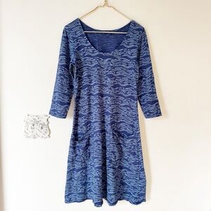 Fresh Produce Blue Sea Waves Patch Pocket Midi Dress S